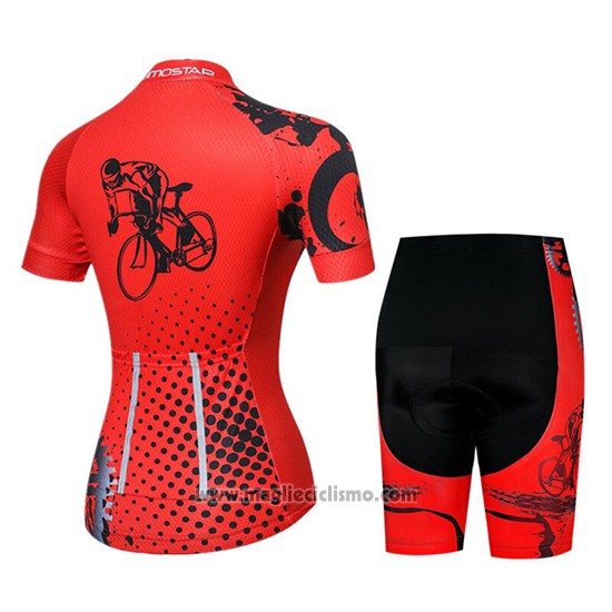 2019 Abbigliamento Ciclismo Donne Weimostar Rosso Manica Corta e Salopette