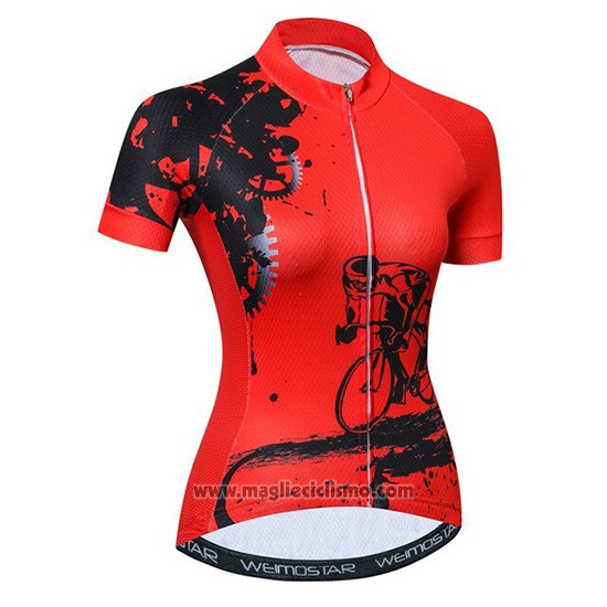 2019 Abbigliamento Ciclismo Donne Weimostar Rosso Manica Corta e Salopette