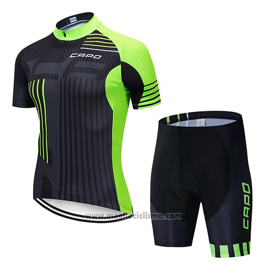 2018 Abbigliamento Ciclismo Capo Nero Verde Manica Corta e Salopette