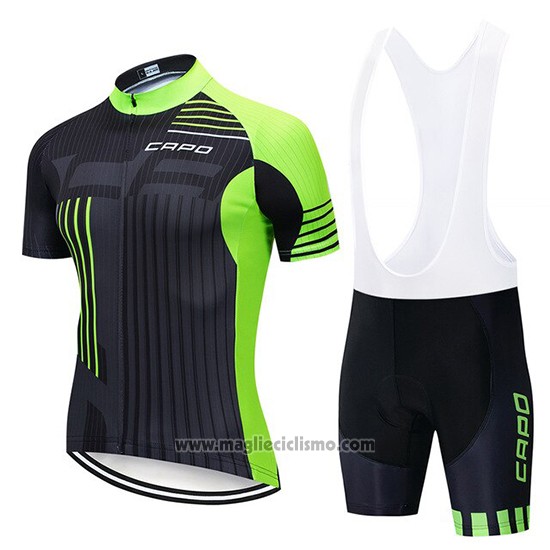 2018 Abbigliamento Ciclismo Capo Nero Verde Manica Corta e Salopette
