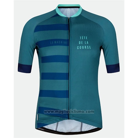2018 Abbigliamento Ciclismo Tete de La Course Verde Blu Manica Corta e Salopette