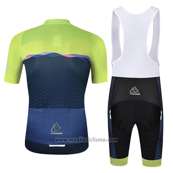 2019 Abbigliamento Ciclismo Chomir Verde Spento Blu Manica Corta e Salopette