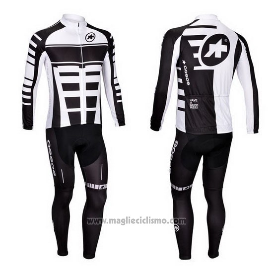2013 Abbigliamento Ciclismo Assos Bianco e Nero Manica Lunga e Salopette