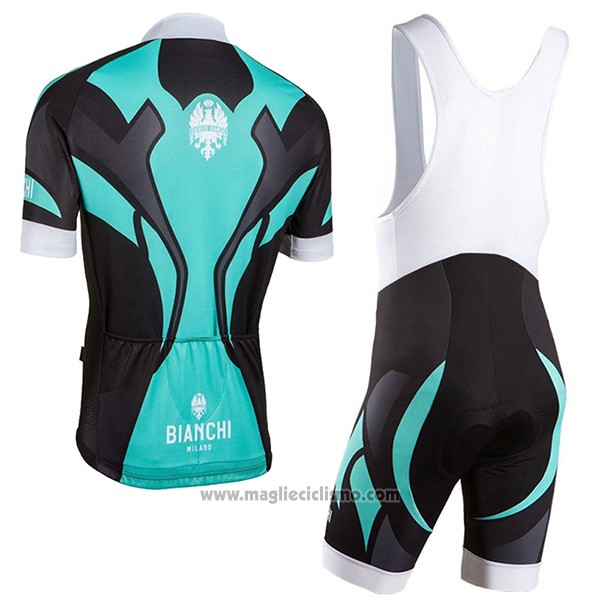 2016 Abbigliamento Ciclismo Bianchi Nero e Celeste Manica Corta e Salopette