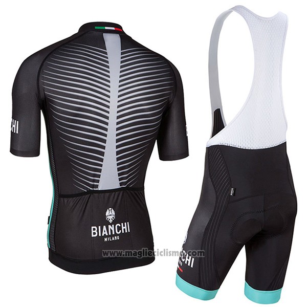 2017 Abbigliamento Ciclismo Bianchi Milano Ceresole Nero Manica Corta e Salopette