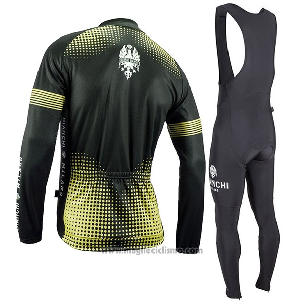 2017 Abbigliamento Ciclismo Bianchi Milano Ml Nero e Giallo Manica Lunga e Salopette