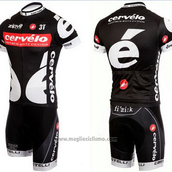 2010 Abbigliamento Ciclismo Castelli Cervelo Bianco e Nero Manica Corta e Salopette