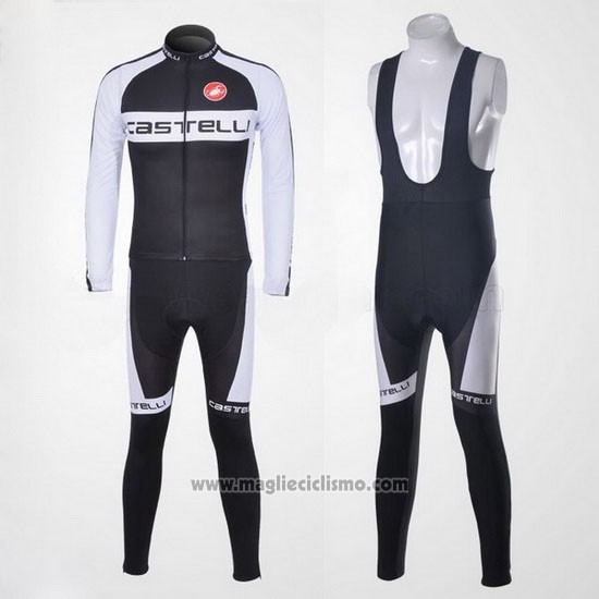 2011 Abbigliamento Ciclismo Castelli Bianco e Nero Manica Lunga e Salopette