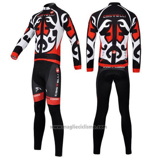 2011 Abbigliamento Ciclismo Castelli Rosso e Nero Manica Lunga e Salopette