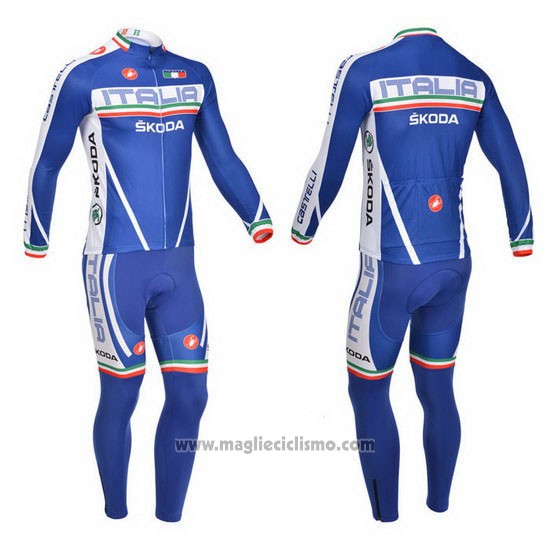 2013 Abbigliamento Ciclismo Castelli Bianco e Blu Manica Lunga e Salopette