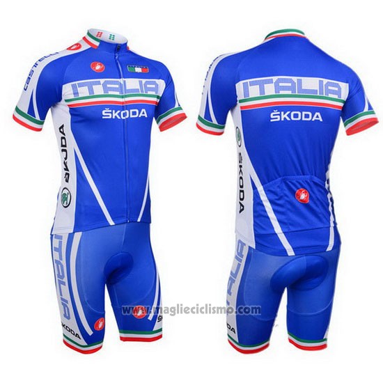 2013 Abbigliamento Ciclismo Castelli Italia Bianco e Blu Manica Corta e Salopette