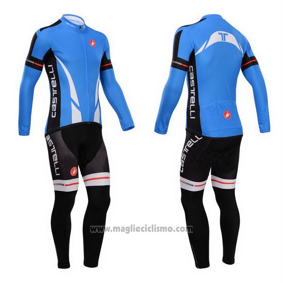 2014 Abbigliamento Ciclismo Castelli Blu e Nero Manica Lunga e Salopette