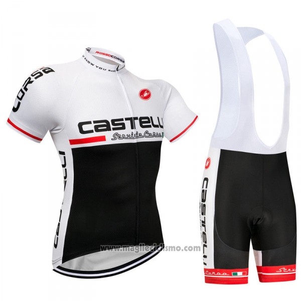 2018 Abbigliamento Ciclismo Castelli Bianco Nero Manica Corta e Salopette
