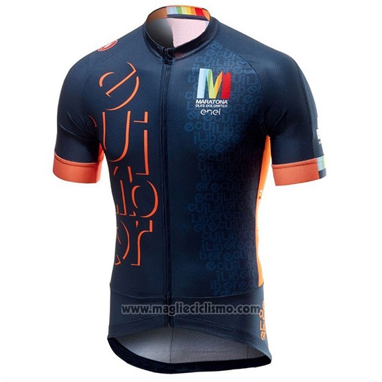 2018 Abbigliamento Ciclismo Castelli Maratona Dles Dolomites-Enel Blu Arancione Manica Corta e Salopette