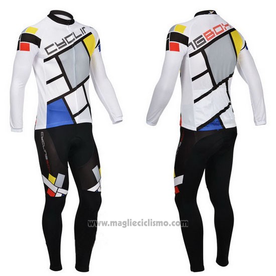 2014 Abbigliamento Ciclismo Fox Cyclingbox Chiaro Bianco Manica Lunga e Salopette