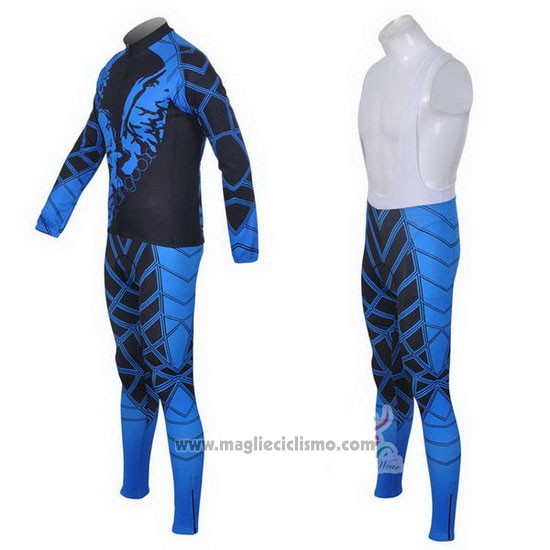 2014 Abbigliamento Ciclismo Fox Cyclingbox Nero e Blu Manica Lunga e Salopette