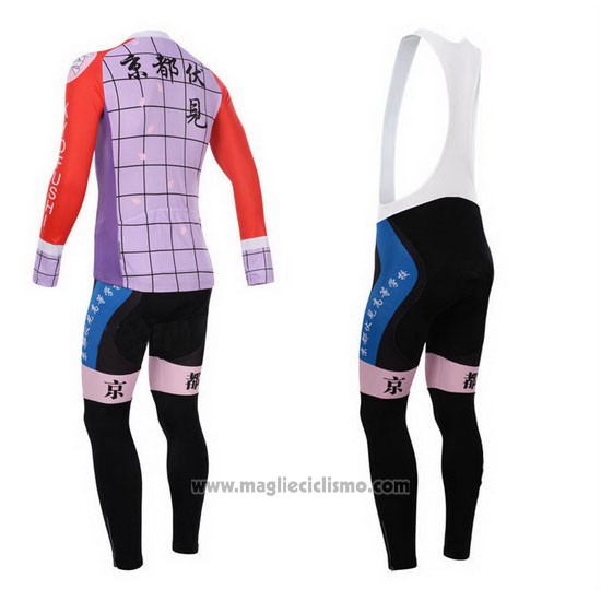 2014 Abbigliamento Ciclismo Fox Cyclingbox Rosso e Viola Manica Lunga e Salopette