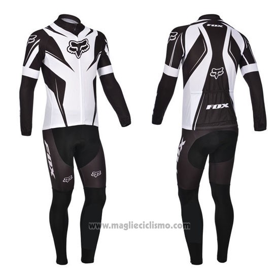2013 Abbigliamento Ciclismo Fox Bianco e Nero Manica Lunga e Salopette