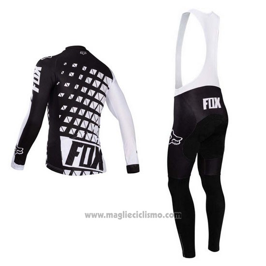2014 Abbigliamento Ciclismo Fox Bianco e Nero Manica Lunga e Salopette