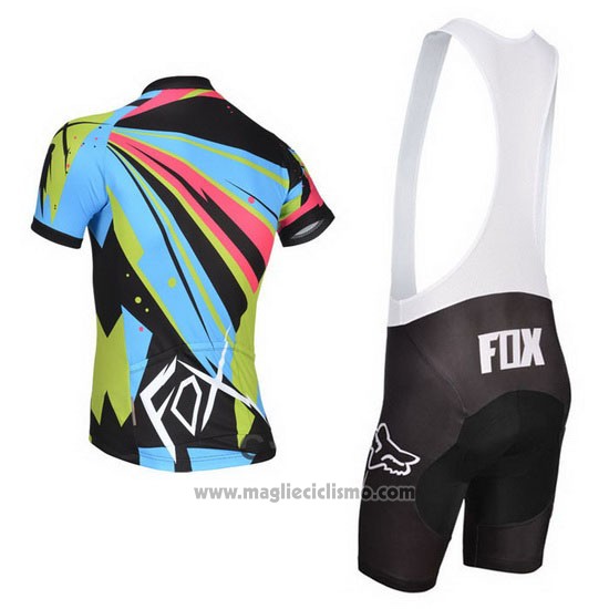 2014 Abbigliamento Ciclismo Fox Celeste e Nero Manica Corta e Salopette