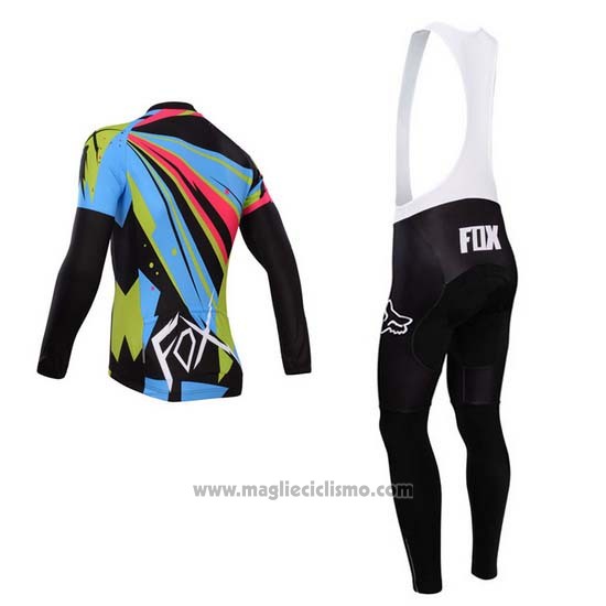 2014 Abbigliamento Ciclismo Fox Celeste e Nero Manica Lunga e Salopette