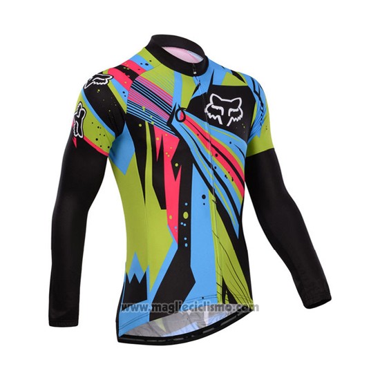 2014 Abbigliamento Ciclismo Fox Celeste e Nero Manica Lunga e Salopette