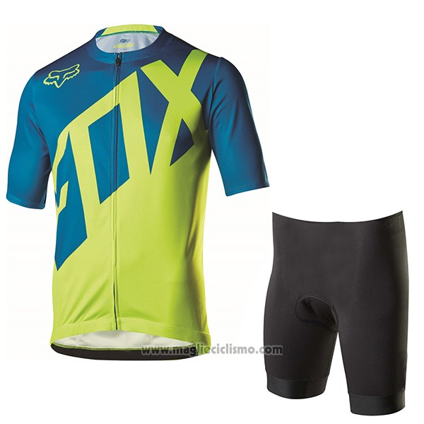 2017 Abbigliamento Ciclismo Fox Livewire Blu e Verde Manica Corta e Salopette
