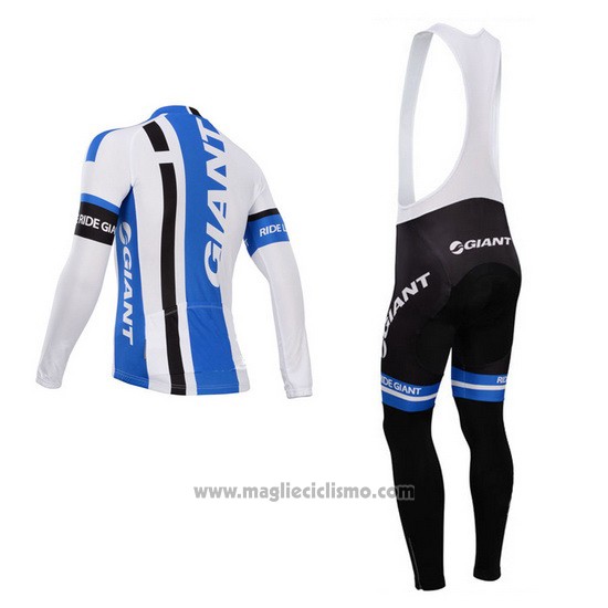 2014 Abbigliamento Ciclismo Giant Bianco e Celeste Manica Lunga e Salopette