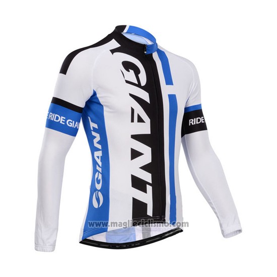 2014 Abbigliamento Ciclismo Giant Bianco e Celeste Manica Lunga e Salopette