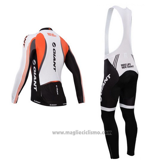 2014 Abbigliamento Ciclismo Giant Bianco e Nero Manica Lunga e Salopette