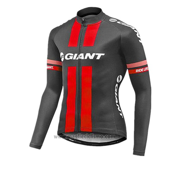 2017 Abbigliamento Ciclismo Giant Rosso e Grigio Manica Lunga e Salopette