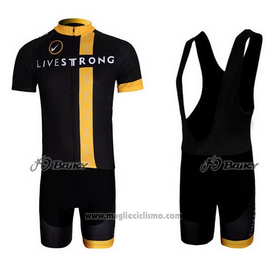 2011 Abbigliamento Ciclismo Livestrong Nero e Giallo Manica Corta e Salopette