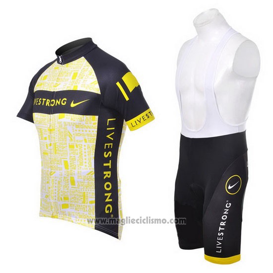 2012 Abbigliamento Ciclismo Livestrong Nero e Giallo Manica Corta e Salopette