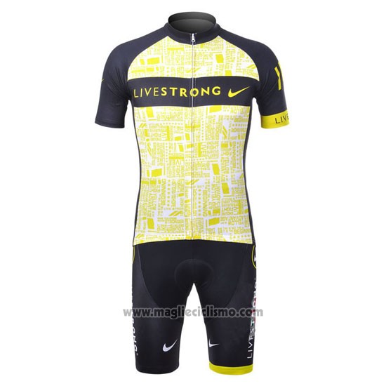 2012 Abbigliamento Ciclismo Livestrong Nero e Giallo Manica Corta e Salopette