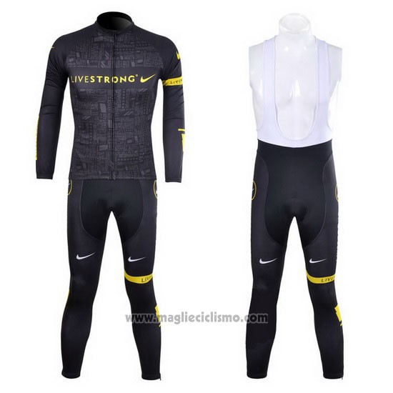 2012 Abbigliamento Ciclismo Livestrong Nero e Giallo Manica Lunga e Salopette