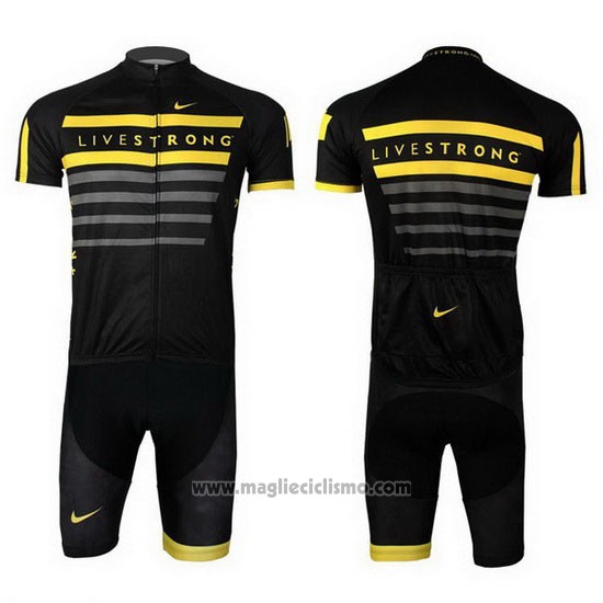 2013 Abbigliamento Ciclismo Livestrong Nero e Giallo Manica Corta e Salopette