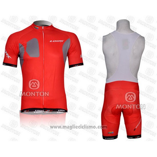 2011 Abbigliamento Ciclismo Look Rosso Manica Corta e Salopette