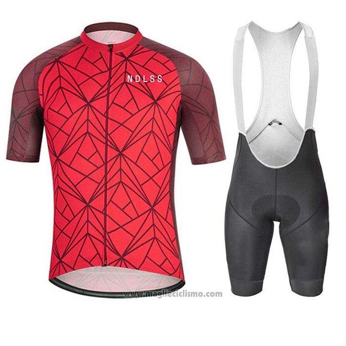 2020 Abbigliamento Ciclismo NDLSS Scuro Rosso Manica Corta e Salopette