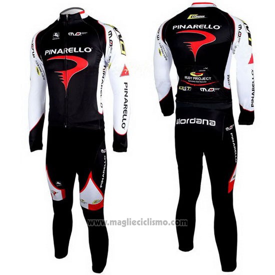 2010 Abbigliamento Ciclismo Pinarello Nero e Bianco Manica Lunga e Salopette