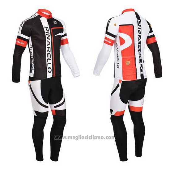 2013 Abbigliamento Ciclismo Pinarello Nero e Rosso Manica Lunga e Salopette