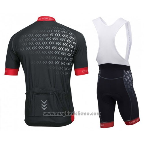 2016 Abbigliamento Ciclismo Rose Nero e Rosso Manica Corta e Salopette