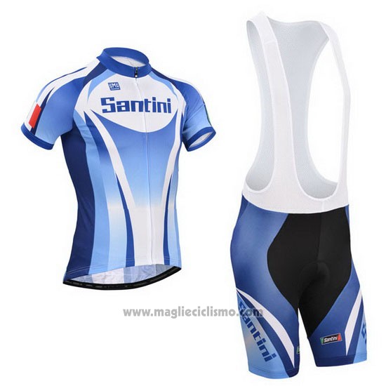 2014 Abbigliamento Ciclismo Santini Azzurro e Bianco Manica Corta e Salopette