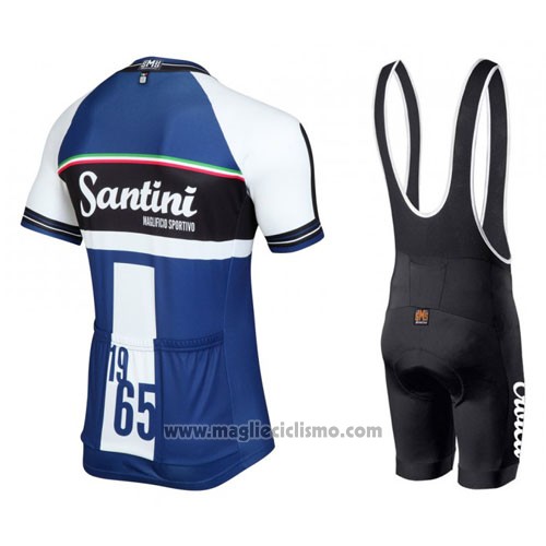 2016 Abbigliamento Ciclismo Santini Bianco e Blu Manica Corta e Salopette