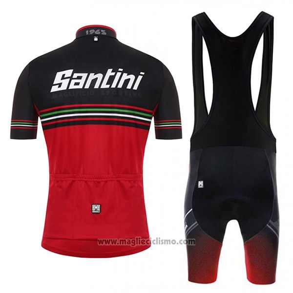 2017 Abbigliamento Ciclismo Santini Beat Rosso e Nero Manica Corta e Salopette