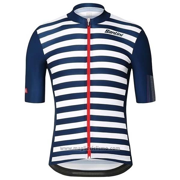 2019 Abbigliamento Ciclismo Santini Blu Bianco Manica Corta e Salopette