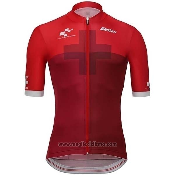 2019 Abbigliamento Ciclismo Santini Swiss Rosso Manica Corta e Salopette