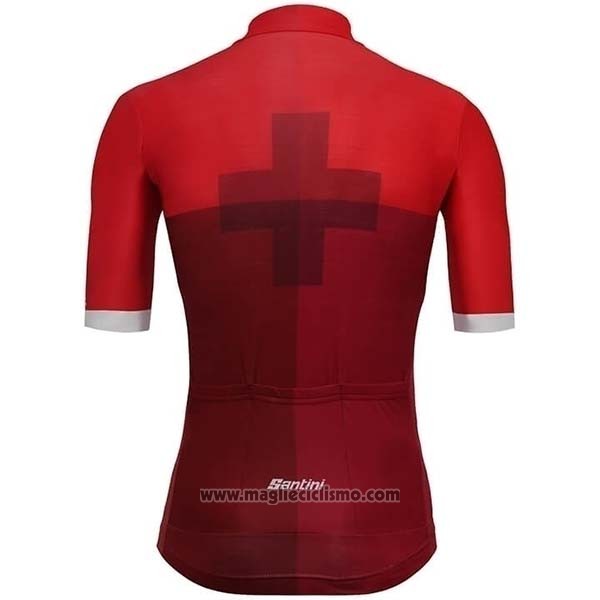 2019 Abbigliamento Ciclismo Santini Swiss Rosso Manica Corta e Salopette