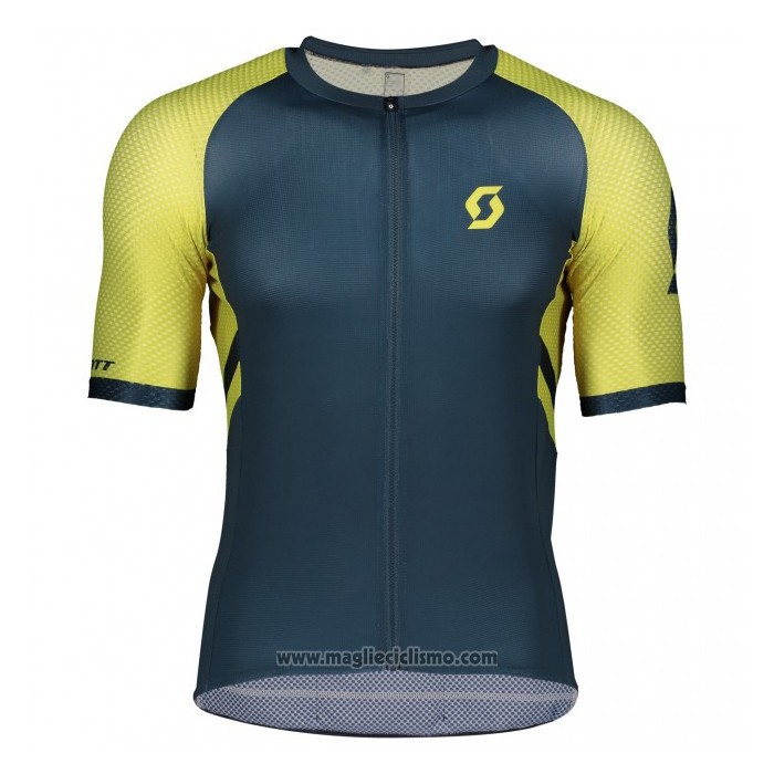 2021 Abbigliamento Ciclismo Scott Giallo Spento Blu Manica Corta e Salopette
