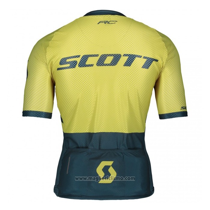 2021 Abbigliamento Ciclismo Scott Giallo Spento Blu Manica Corta e Salopette