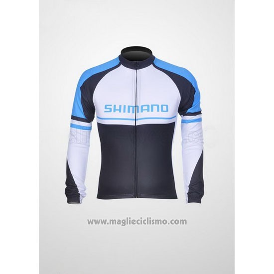 2011 Abbigliamento Ciclismo Shimano Blu e Bianco Manica Lunga e Salopette